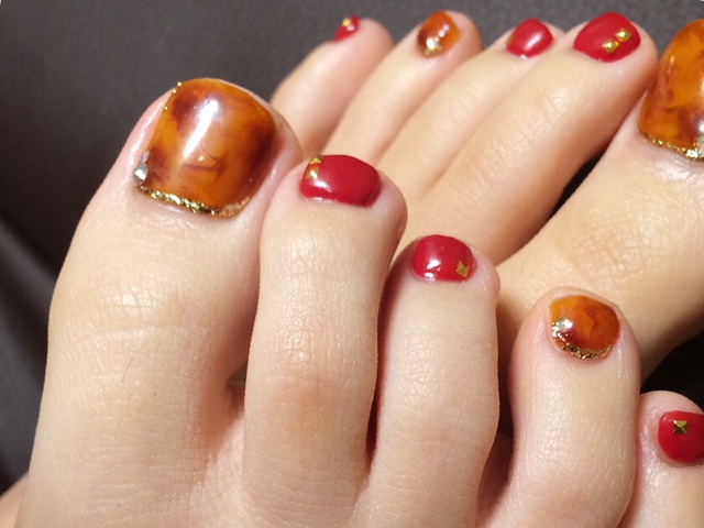 定番べっ甲ネイル× レッド