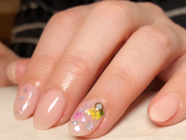 押し花ネイル×シェル