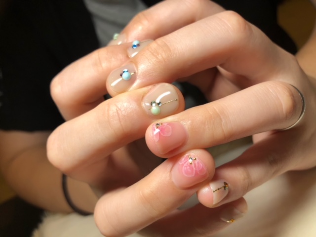 オフィスネイルたらしこみフラワー